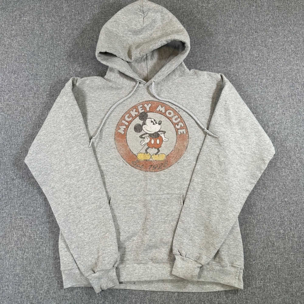Disney Mickey Mouse Vintage Hoodie Gray Est 1928‎ Graphic Pullover S/M Y2K 🐭